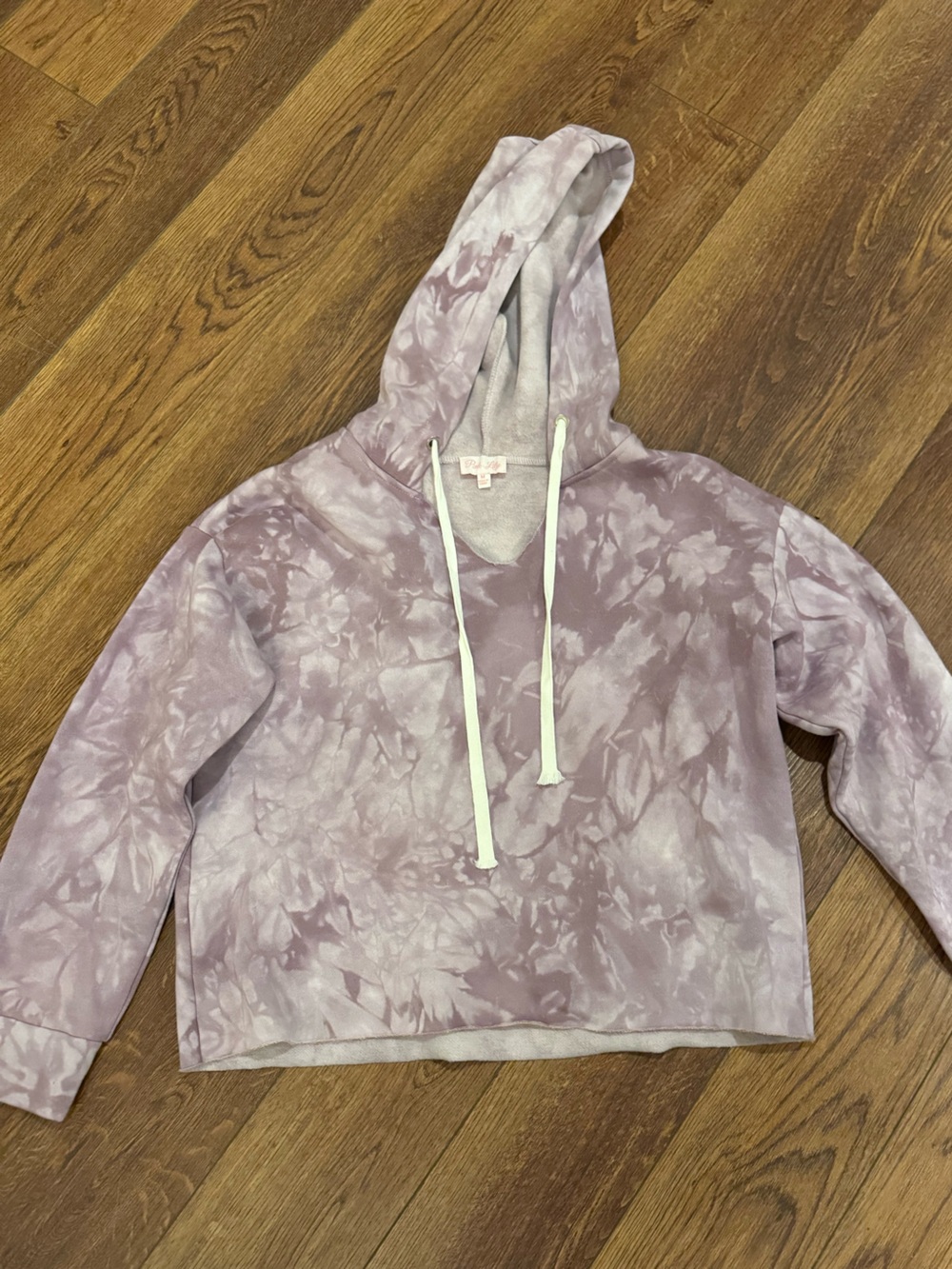 Pink Lily Lavender Pullover Hoodie with White Drawstrings
